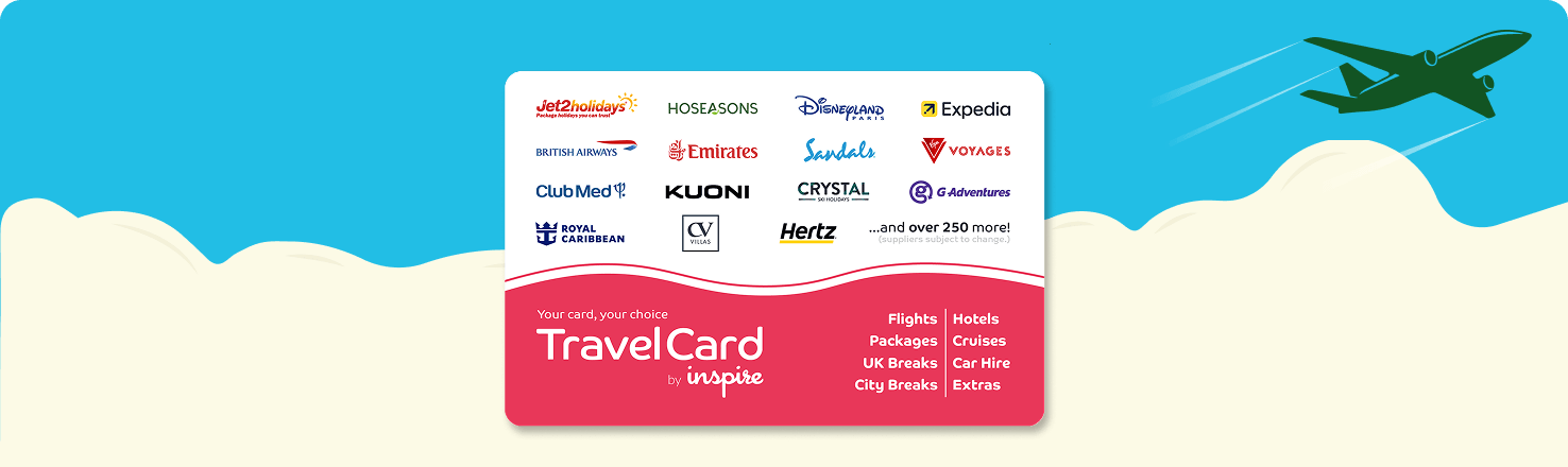 A Travel Card by Inspire, illustrating the grand prize of a £6,000 holiday package plus £750 spending money.